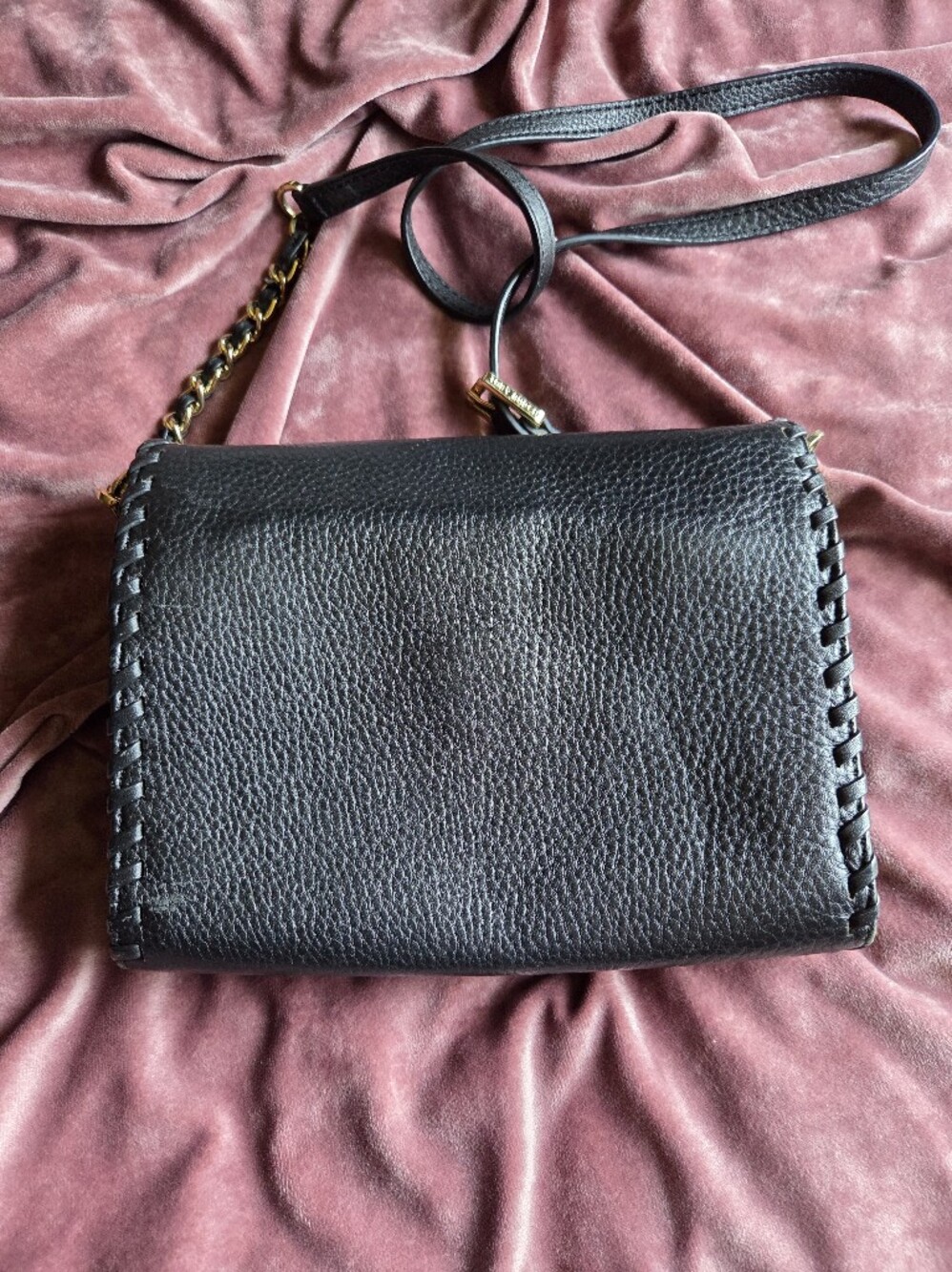 Tory Burch Marion Combo Crossbody Purse - Black Pebbled Leather Whipstitch - Picture 10 of 13